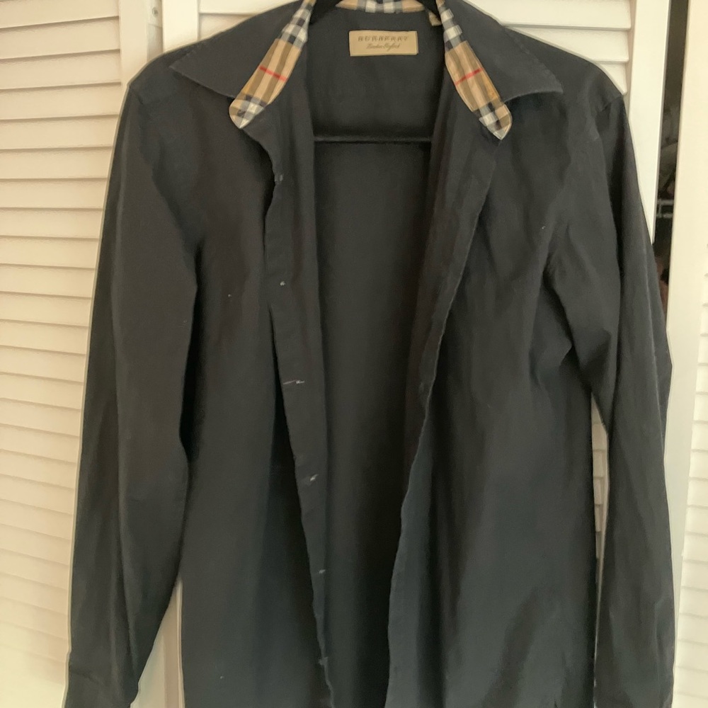 Burberry Black Lightweight Shirt with Plaid Collar